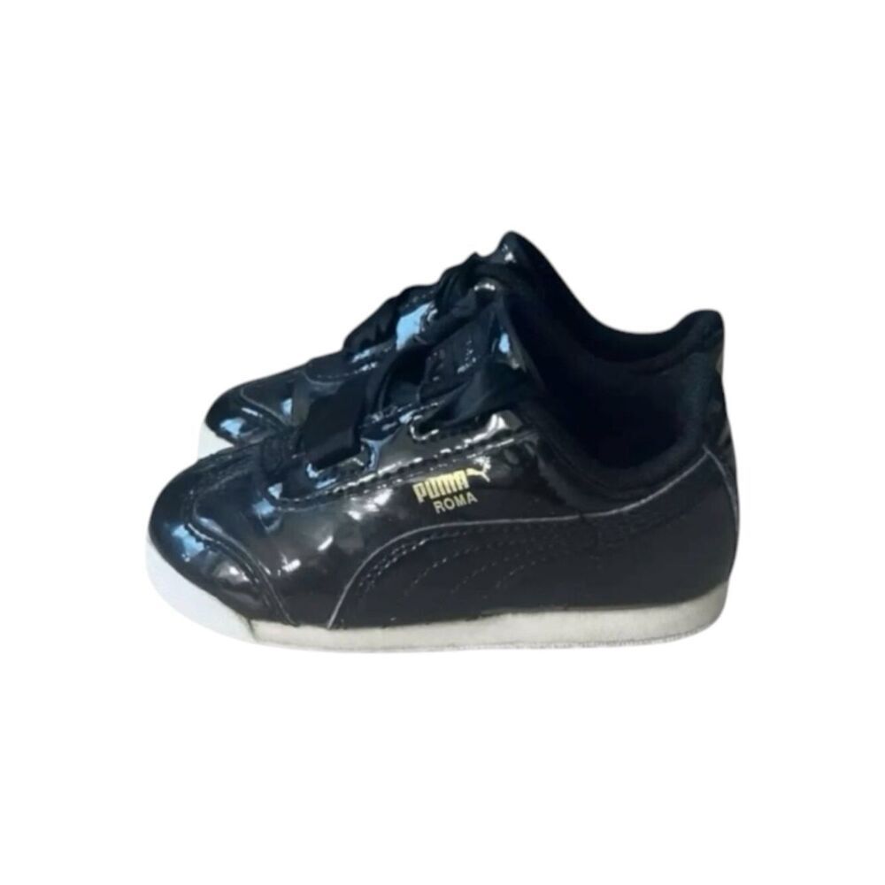 Puma Roma Toddler Shoes Size 8C Black Patent Leather Low Top Ribbon Girls